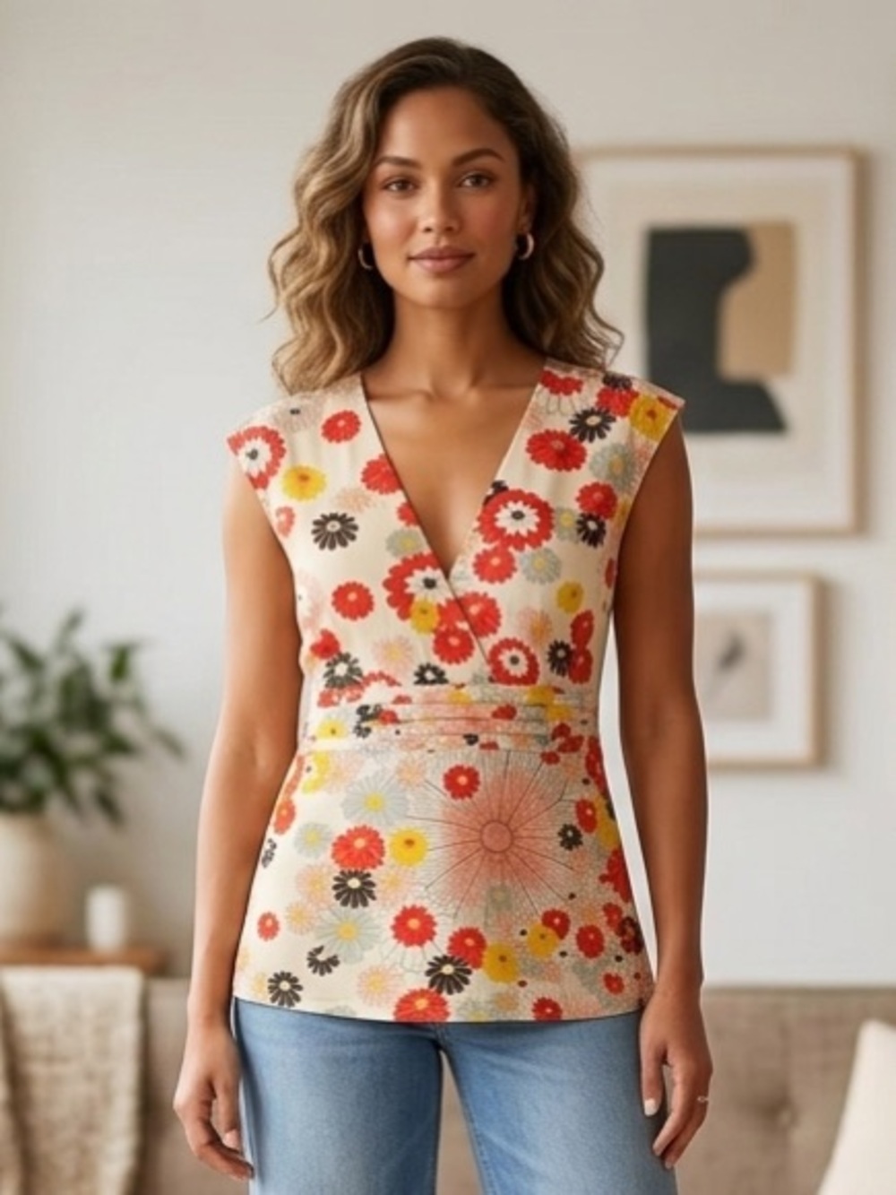 FEI by ANTHROPOLOGIE Silk Floral Tie Waist Tank Top